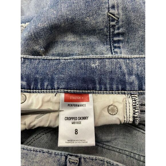 Express Cropped Skinny Jeans Mid Rise Distressed Side Stripe Women’s Sz 8 - Picture 6 of 6